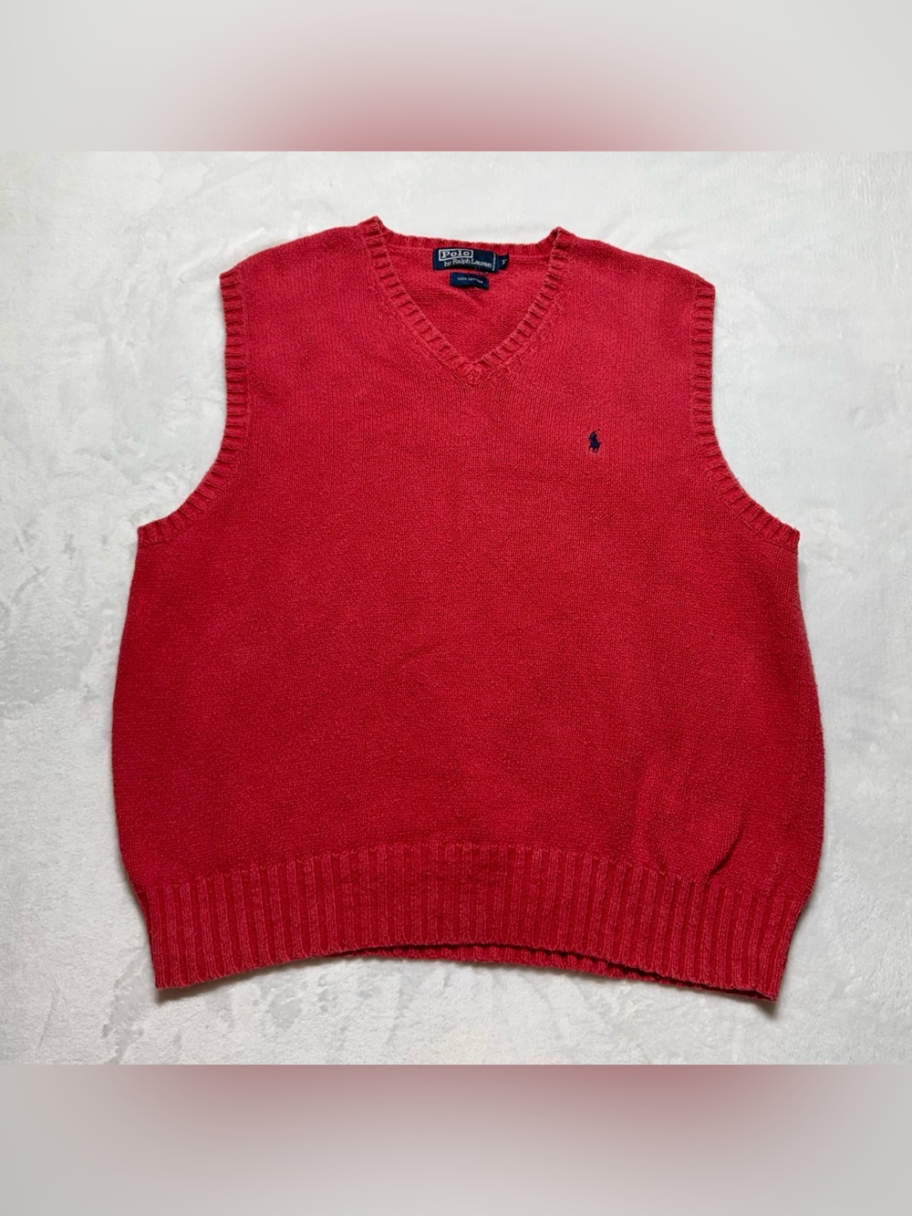 Polo Ralph Lauren Men's Red Solid Cotton V-Neck Knit Sweater Vest